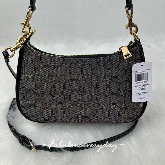 Coach Teri Shoulder Bag Crossbody In Signature Jacquard/Charcoal CCZ02 NWT - Picture 4 of 10
